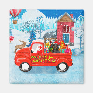 Aimant Dachshund Chien en livraison de Noël Camion Neige