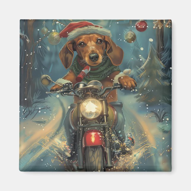 Aimant Dachshund Chien équitation moto Noël (Devant)