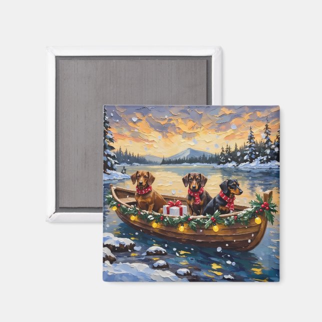 Aimant Dachshund Christmas Boat Holiday (Recto/Verso)