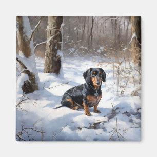 Aimant Dachshund Qu'Il Neige Noël