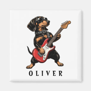 Aimant Dachshund Rocker Cool Chien de Joue à la Guitare É