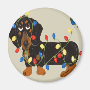 Aimant Dachshund Tangée Dans Les Lumières De Noël Blk/Tan