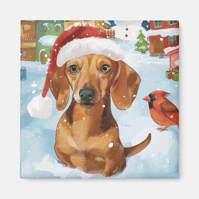 Aimant Dachshund Winter Wonderland Christmas Joy (Devant)