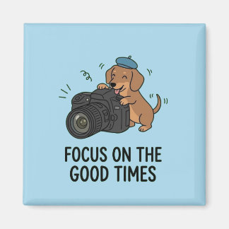 Aimant Dachshund With Camera "Focus on Good Times" Blue 