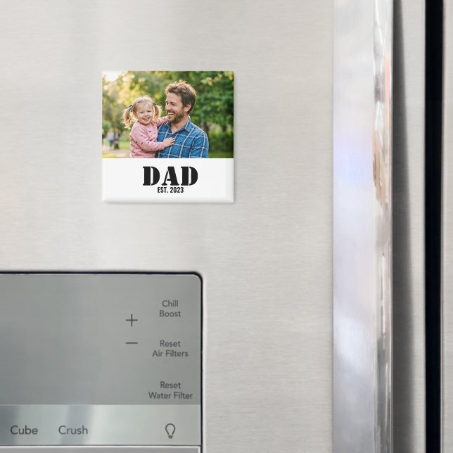 Aimant Dad Established Simple Black Text Photo White (In situ (réfrigérateur))