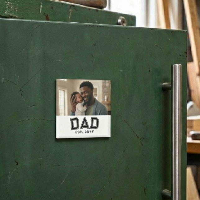 Aimant Dad Established Year Bold Black White Photo (Créateur téléchargé)