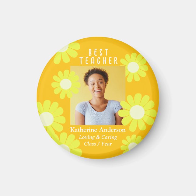 Aimant Daisy Best Teacher Photo Jaune Orange (Devant)