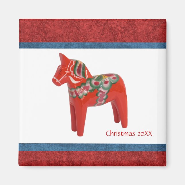 Aimant Dala Suédoise Cheval de Noël Personnalisé Donné (Devant)