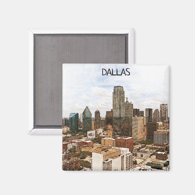 Aimant Dallas Texas Panorama VIew City Silhouette (Recto/Verso)
