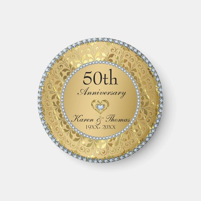 Aimant Damas Et Diamants D'Or - Anniversaire (Devant)