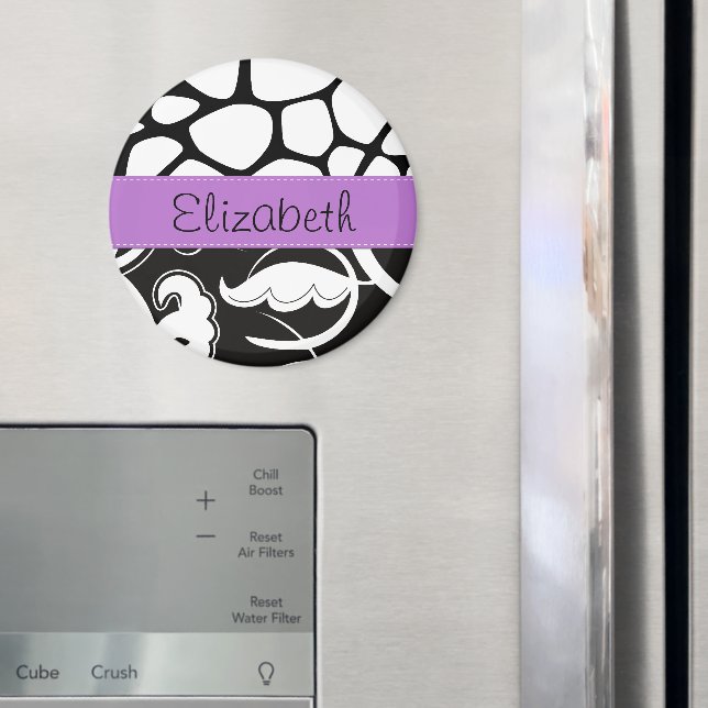 Aimant Damas, Giraffe, Noir et Blanc, Votre nom (In situ (réfrigérateur))