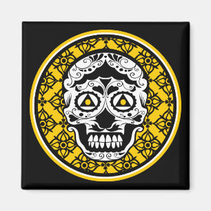 Aimant Damassé noire jaune de crâne de sucre blanc