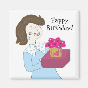 Aimant Dame avec gâteau d'anniversaire