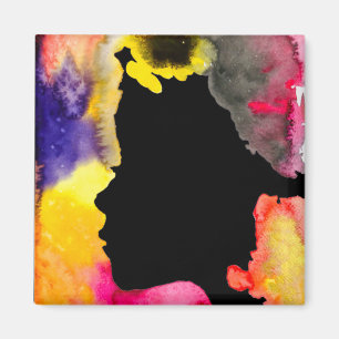 Aimant Dame tournesol silhouette art aquarelle