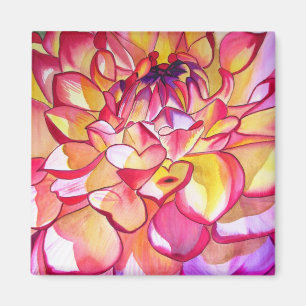 Aimant d'art à l'aquarelle Dahlia rose