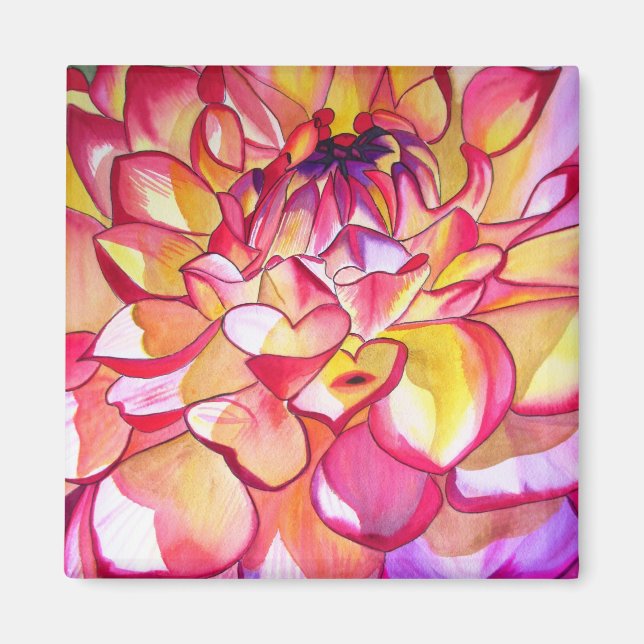 Aimant d'art à l'aquarelle Dahlia rose (Devant)