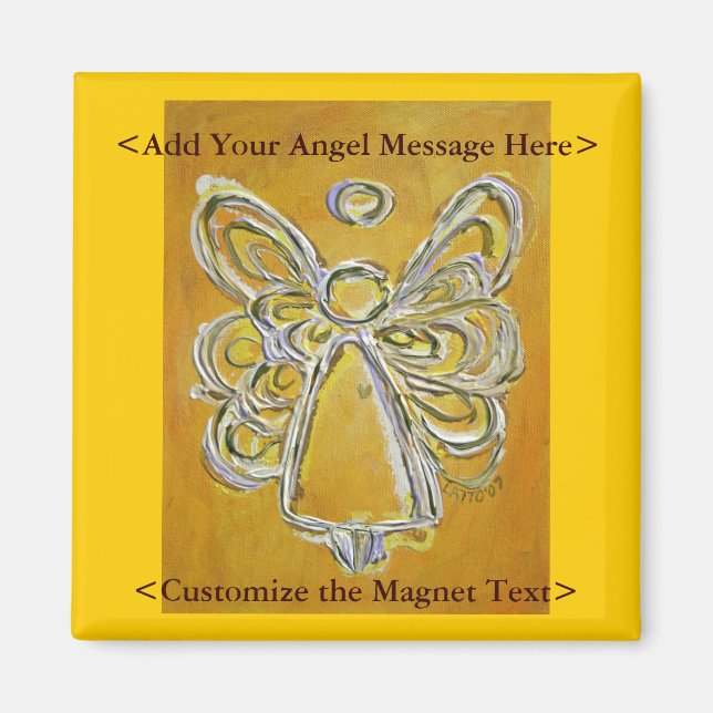 Aimant d'art d'ange jaune avec message Customisé (Devant)
