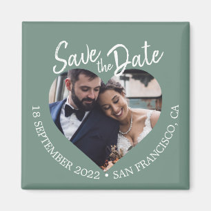Aimant Date à Sauvegarder Écriture Moderne Photo Vert Pou