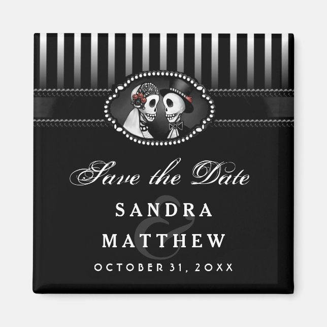 Aimant Date de sauvegarde des squelettes d'Halloween noir (Devant)