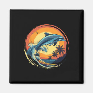 Aimant Dauphin Surfant Coucher de Soleil Mer Océan Dauphi