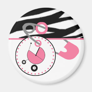 Aimant de baby shower - copie de zèbre et Pin rose