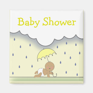 Aimant de Baby shower neutre jaune - Pluie et para