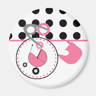 Aimant de baby shower - point de polka et Pin rose