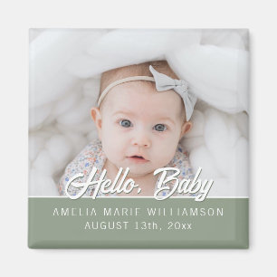 Aimant de bébé contemporain vert sauge Hello