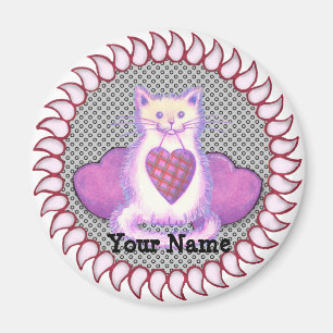 Aimant de chat cardiaque plaid