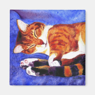 Aimant de chat tigré - "temps de petit somme "