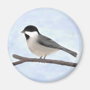 Aimant de Chickadee Noir-couvert par aquarelle