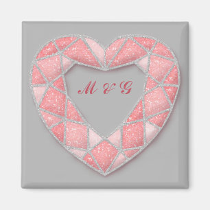 aimant de coeur de diamant rose