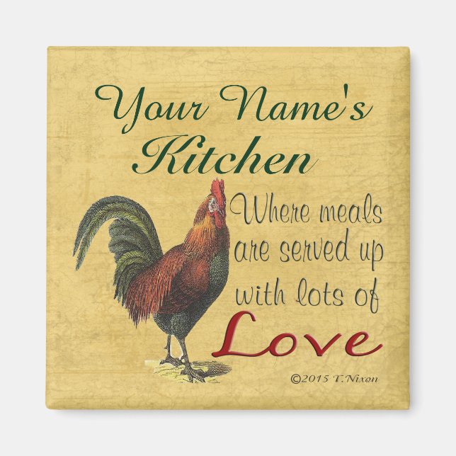 Aimant de cuisine Rooster personnalisé avec votre  (Devant)