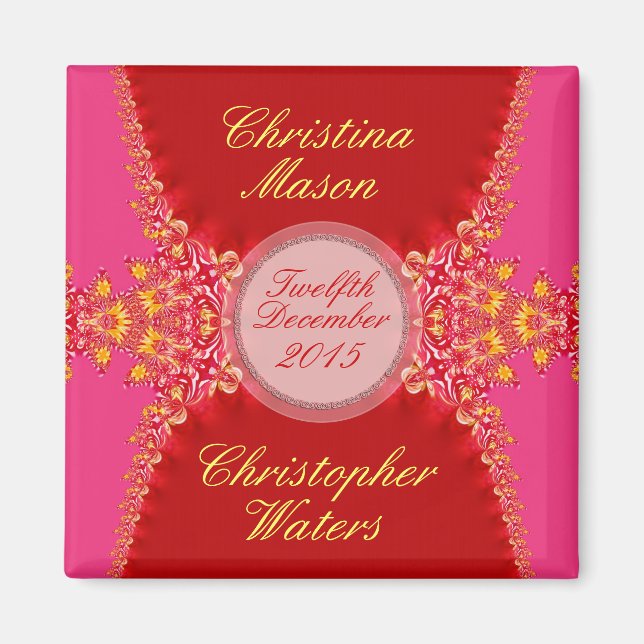 Aimant de Faveurs de Mariage en Satin+Rose Rouge (Devant)