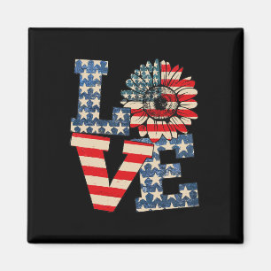 Aimant De Juillet Love Tournesol Patriotique Drapeau Amér