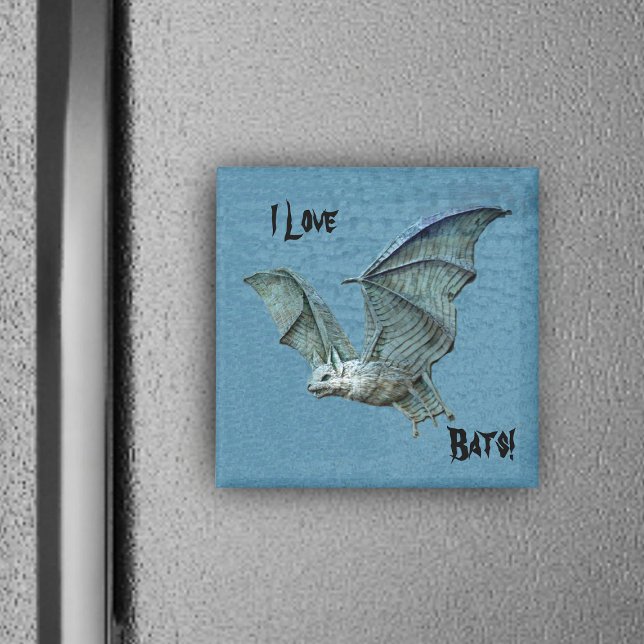 Aimant de levage de chaume bleu volant (I love Bats blue magnet with flying blue bat white face.)