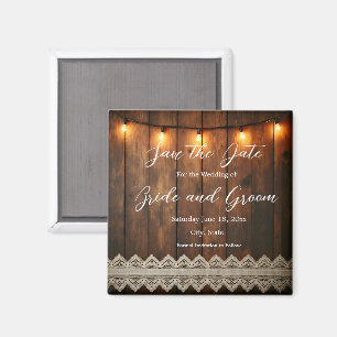Aimant de mariage Bois rustique et dentelle "Save 