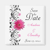 Aimant de mariage "Save the Date" avec gerbera ros