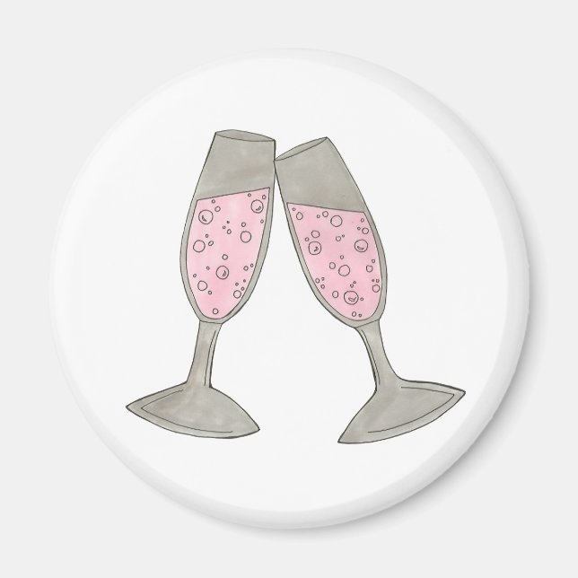 Aimant de mariage Toast Verre de Champagne Rose Pé (Devant)