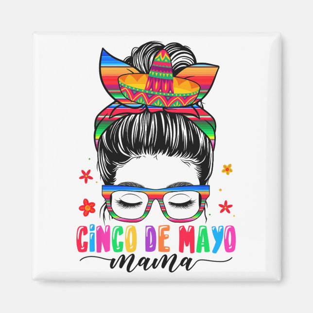 Aimant De Mayo Mama Messy Bun Cheveux Mexicaine Maman Mèr (Devant)