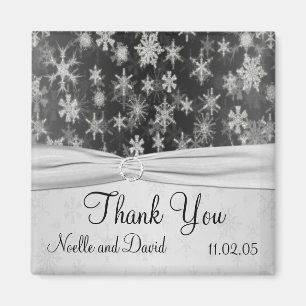 Aimant de Merci de flocons de neige noir et argent