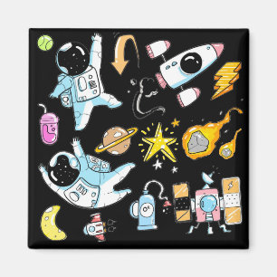 Aimant De mignons astronautes dans les Doodles spatiaux E