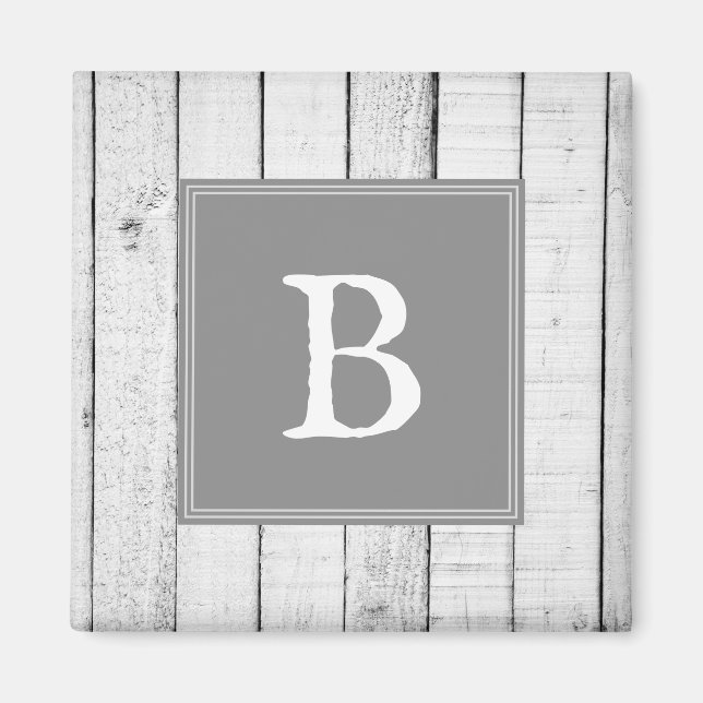 Aimant de monogramme rustique gris (Devant)