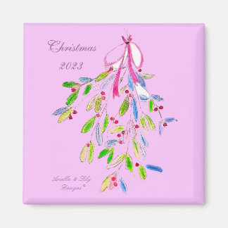 Aimant de Noël avec Mistletoe, rose