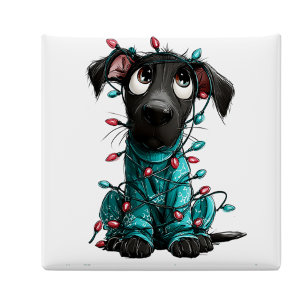 Aimant de Noël Chien Noir Fantaisiste