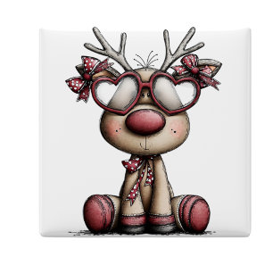 Aimant de Noël Renne Fantaisiste Cœurs