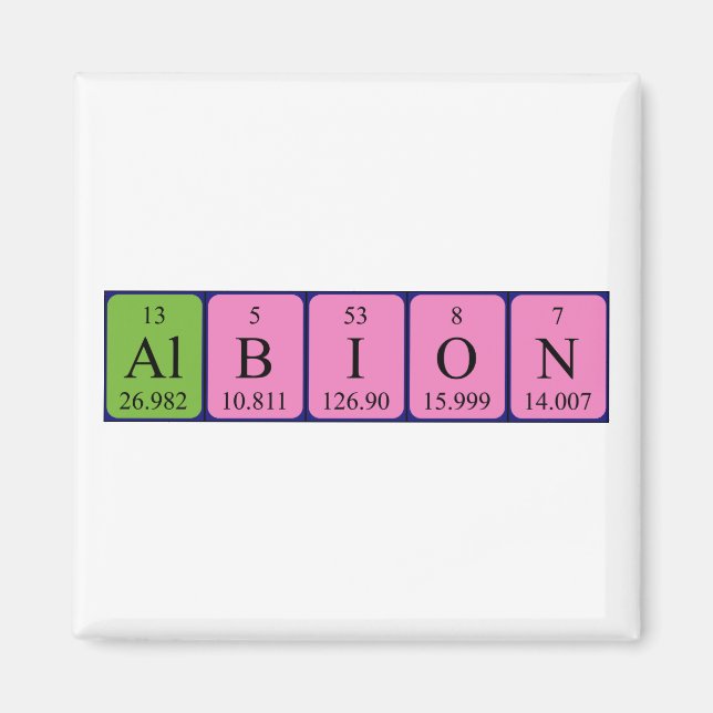 Aimant de nom de table périodique Albion (Devant)