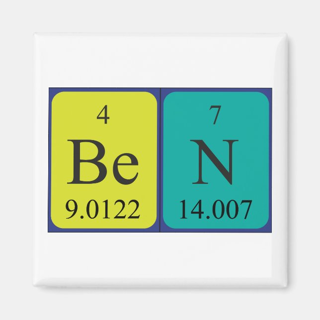 Aimant de nom de table périodique Ben (Devant)