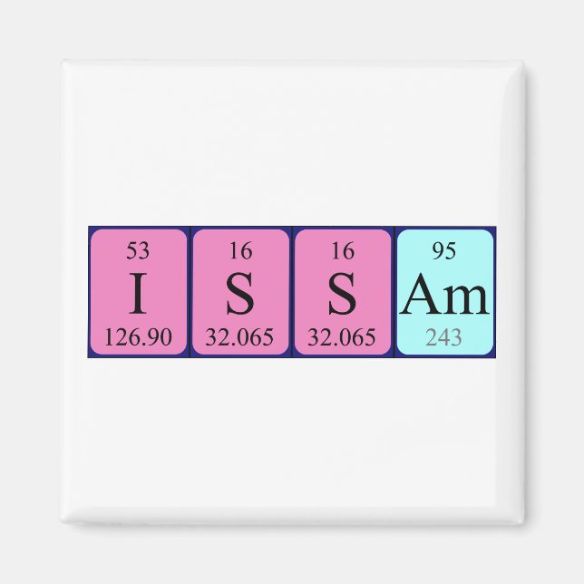 Aimant de nom de table périodique Issam (Devant)