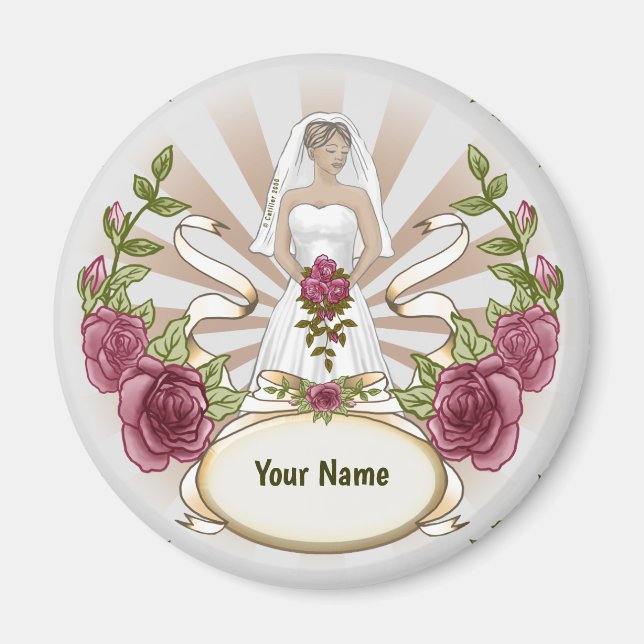 Aimant de nom personnalisé du Rose de la mariée (Devant)